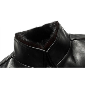 Men's Golden Mink Fur Outerwear Lambskin Jacket Removable Lined Trench Coat Crafted Genuine Leather Shell