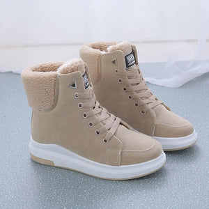 2021 Winter Boots Women Ankle Boots Warm PU Plush Winter Woman Shoes Sneakers Flats Lace Up Ladies Shoes Women Short Snow Boots