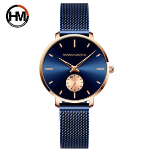 2021New Simple Fashion Ladies Watch Blue Stainless Steel Mesh Belt Small Second Hand RoseGold Case Quartz Waterproof Women Watch