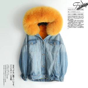 Real Parka Fur Coat Female Rabbit Fur Liner Denim Jacket Winter Coat Women Fox Fur Collar Warm Korean Jackets MY4586 s