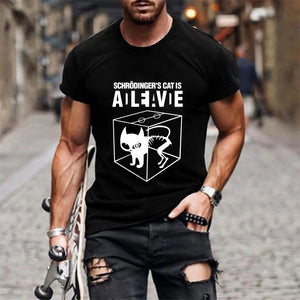 Men's T-shirt Short Sleeve Cooper Schrodinger 's Cat Printed Men Tshirt O-neck Street Style Cool Funny Loose T-shirt Luminous