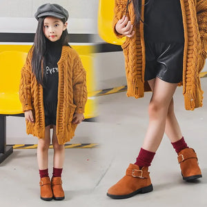 2022 Winter Girls Winter Boots Classic Buckle Kids Ankle Boots Children Tide Boots Flock With Rubber Sole Short Soft Fashion