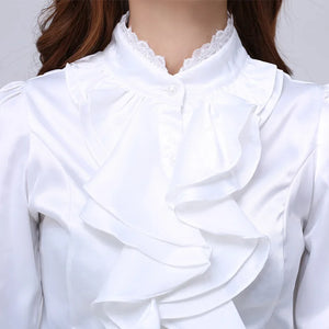 Blouse shirt Women Fashion Blouses Pink Casual Shirts Elegant Ruffled Collar White Office Female Clothing Spring Tops 2022 New