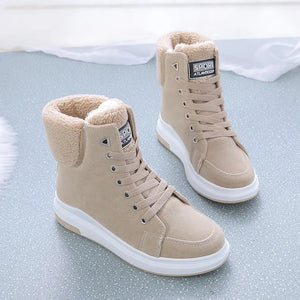 2021 Winter Boots Women Ankle Boots Warm PU Plush Winter Woman Shoes Sneakers Flats Lace Up Ladies Shoes Women Short Snow Boots