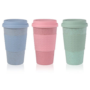 Silica Gel Coffee Cup Wheat Straw Fiber Mug With Lid Plastic Car Tumblers Portable Car Silicone Taza De Cafe Water Bottle