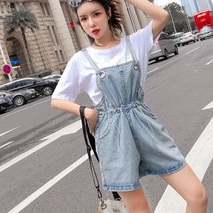 Street High Women Loose Fit Jeans Overalls Suspender Denim Rompers Female Summer Boyfriend Style Casual Belted Jumpsuit Pants