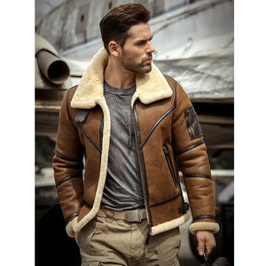 2019 New Mens Shearling Jacket B3 Flight Jacket Sheepskin Aviator Winter Coat Fur Bomber Leather Jacket