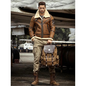 2019 New Mens Shearling Jacket B3 Flight Jacket Sheepskin Aviator Winter Coat Fur Bomber Leather Jacket