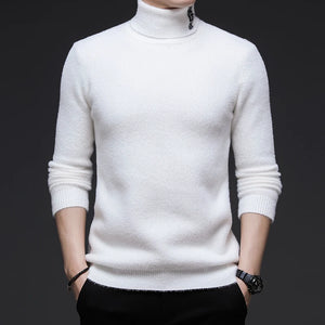 Stylish Winter Clothes For Mens Fashion White Plush Blouse Elegant Pullover Mens Large Size Turtleneck Jumper For Mens Warm Tops