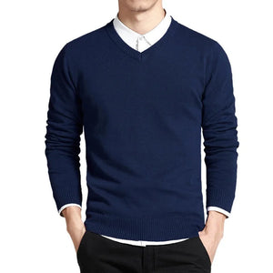 Cotton Sweater Men Long Sleeve Pullovers Outwear Man V Neck Male Sweaters Fashion Brand Loose Fit Knitting Clothing Korean Style