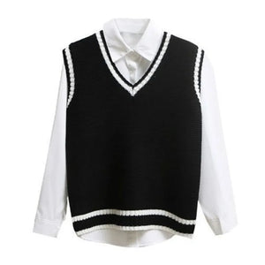 Korean Style Fashion Women Sleeveless Sweater Vest 2024 V Neck Knitted Pullover Female Spring Fall Jumper Top Knitwear Outerwear