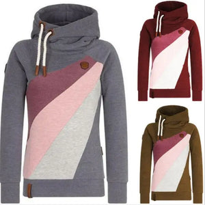 European and American women's new autumn and winter long-sleeved hooded stitching sweater