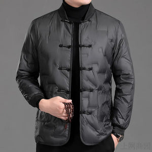 Large Size Chinese Style Buckle Cotton Padded Coats Mens Black Ancient Jacket Husband Zen Clothes Elegant Dress Hanfu Tang Coats