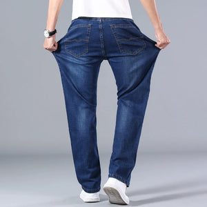 2023 New Classic Men's Thin Blue Jeans Advanced Stretch Loose Straight Denim Trousers Male Brand Pants Plus Size 40 42 44