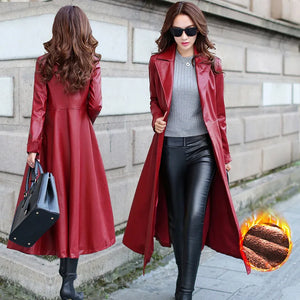 Sizes Large 2021 Fashion of Women's Clothing Spring Autumn Long PU Leather Windbreaker Jackets Female Elegant Coat LWL461