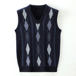 New Arrival Male Argyle Patterns Knitwear Casual Thick Wool Sweater Vest Men's Sleeveless Plaid Sweater Pullover Knit Vest