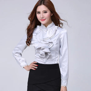 Blouse shirt Women Fashion Blouses Pink Casual Shirts Elegant Ruffled Collar White Office Female Clothing Spring Tops 2022 New