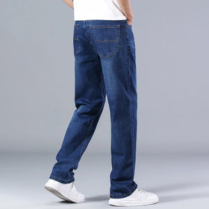 2023 New Classic Men's Thin Blue Jeans Advanced Stretch Loose Straight Denim Trousers Male Brand Pants Plus Size 40 42 44