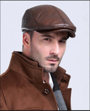 Men's First Layer Cowhide Leather Hat Winter Berets Male Warm Ear Protection Cap 100% Genuine Leather Dad Hat Wholesale Leisure