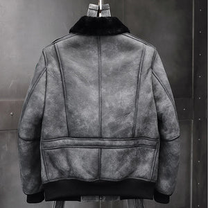 2019 Mens Gray Shearling Jacket Leather Jacket Fur Coat Mens Airforce Flight Coat Embroidered Jacket