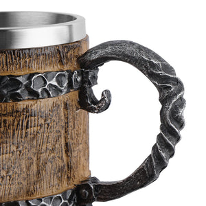 Viking Wood Style Beer Mug Simulation Wooden Barrel Beer Cup Double Wall Drinking Mug Metal Insulated Bar Drinking Coffee Cup