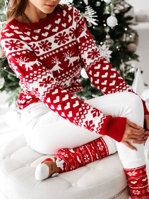 New Winter Christmas Women Sweaters Pullover Tops Casual Long Sleeve Print Knitted Sweater Women Clothes