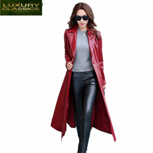 Sizes Large 2021 Fashion of Women's Clothing Spring Autumn Long PU Leather Windbreaker Jackets Female Elegant Coat LWL461