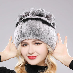 New Luxury Russia Winter Warm Real Fur Beanies Hat Women Real Natural Rex Rabbit Hat Good Elastic Knitted Rex Rabbit Fur Caps