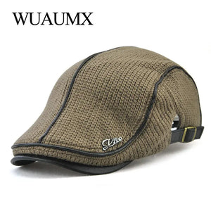 Autumn Winter Beret Hats for Men Dad Ivy Cap Women Visors Thicken Wool Warmer Knitted Cap Casual Crochet Hat Forward Cap