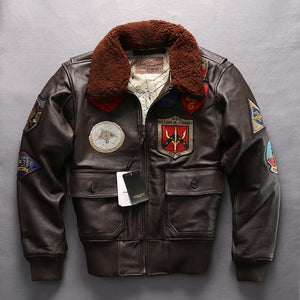 Factory 2024 Men Air Force G1 Pilot Warm Fur Collar Leather Jacket Casual Thick Cowhide Cold Winter Russia Coats