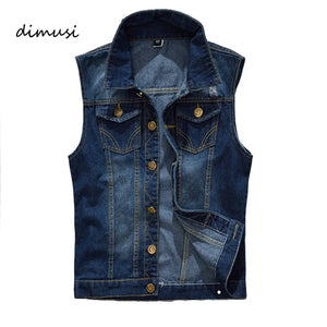 DIMUSI Men Denim Vest Vintage Sleeveless washed jeans waistcoat Man Vintage Design Cowboy ripped Jacket Male Waistcoat 5XL,YA663