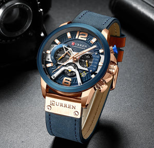 2021 CURREN Men Watches Top Brand Luxury Blue Leather Chronograph Sport Watch For Men Fashion Date Waterproof Clock Reloj Hombre