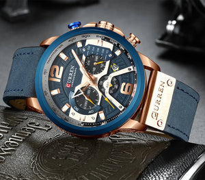 2021 CURREN Men Watches Top Brand Luxury Blue Leather Chronograph Sport Watch For Men Fashion Date Waterproof Clock Reloj Hombre