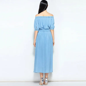 2023 new summer casual slim dress women elegant slash neck half sleeve denim dresses vestidos de verano women clothes 2019