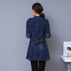 2024 Autumn Denim Jacket Coat Women Double-breasted Full Sleeves Vintage Windbreaker Female Long Jean Jacket Outerwear Tops R640