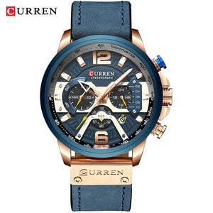 2021 CURREN Men Watches Top Brand Luxury Blue Leather Chronograph Sport Watch For Men Fashion Date Waterproof Clock Reloj Hombre