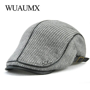 Autumn Winter Beret Hats for Men Dad Ivy Cap Women Visors Thicken Wool Warmer Knitted Cap Casual Crochet Hat Forward Cap