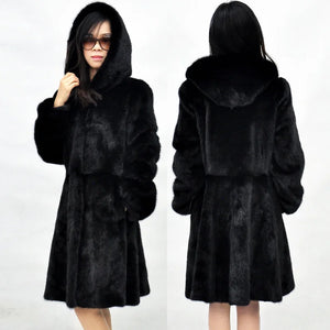 Autumn winter new mink coat imitation fur coat long warm winter cap windbreaker Europe and the United States code jacket