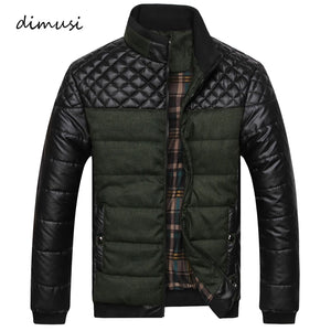 DIMUSI Winter Men Parkas Fashion Mens Cotton Thick Padded Jackets Male Casual PU Patchwork Design Outerwear Coats Clothing YA745