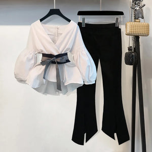 Lantern Sleeve Blouse Shirt Women 2023 Fashion Korean Style Summer Bow V-neck Striped Shirt Elegant Ladies Tops Female Clothing