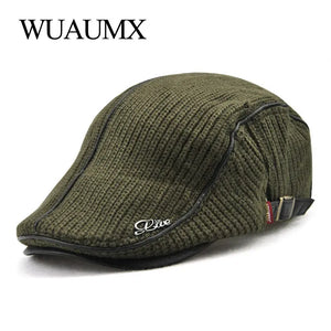 Autumn Winter Beret Hats for Men Dad Ivy Cap Women Visors Thicken Wool Warmer Knitted Cap Casual Crochet Hat Forward Cap