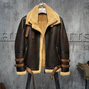 Mens Shearling Jacket B3 Flight Jacket Imported Wool From Australia Short Leather Jacket Mans Fur Coat