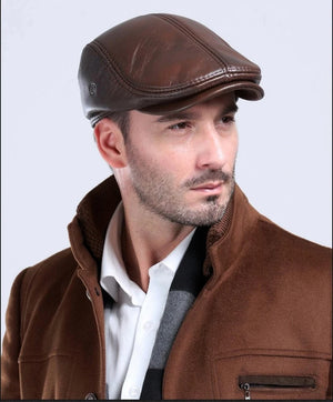 Men's First Layer Cowhide Leather Hat Winter Berets Male Warm Ear Protection Cap 100% Genuine Leather Dad Hat Wholesale Leisure