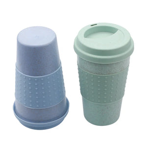 Silica Gel Coffee Cup Wheat Straw Fiber Mug With Lid Plastic Car Tumblers Portable Car Silicone Taza De Cafe Water Bottle