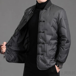 Large Size Chinese Style Buckle Cotton Padded Coats Mens Black Ancient Jacket Husband Zen Clothes Elegant Dress Hanfu Tang Coats