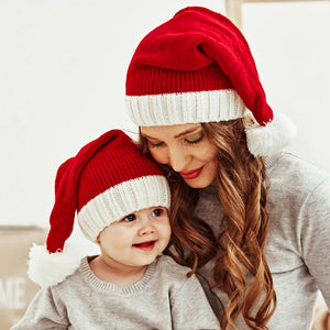 2023 Knitted Christmas Hat Cute Pompom Adult Child Soft Beanie Santa Cap New Year Party Kids Gift Navidad Natal Noel Decoration