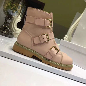 Boots Women Winter Botas Mujer Leather Ankle Boots For Women Chunky Heels Motorcycle Boots Buckle Ladies Shoes Zapatos De Mujer