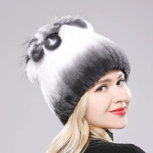 New Luxury Russia Winter Warm Real Fur Beanies Hat Women Real Natural Rex Rabbit Hat Good Elastic Knitted Rex Rabbit Fur Caps