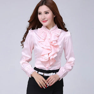 Blouse shirt Women Fashion Blouses Pink Casual Shirts Elegant Ruffled Collar White Office Female Clothing Spring Tops 2022 New