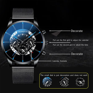 reloj hombre Mens Fashion Business Calendar Watches Blue Stainless Steel Mesh Belt Analog Quartz Wrist Watch relogio masculino